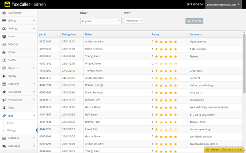 Back office driver ratings