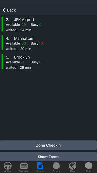 Driver app zone queues