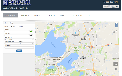 Online bookings seen on Madison Taxis website