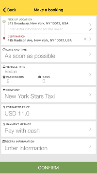 Passenger app make booking