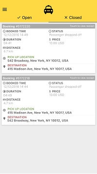 Passenger app trip history and receipts